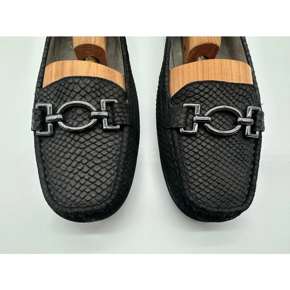 Aerosoles Black Snakeskin Embossed Bit Loafers Womens 8 Moc Toe Slip On Shoes